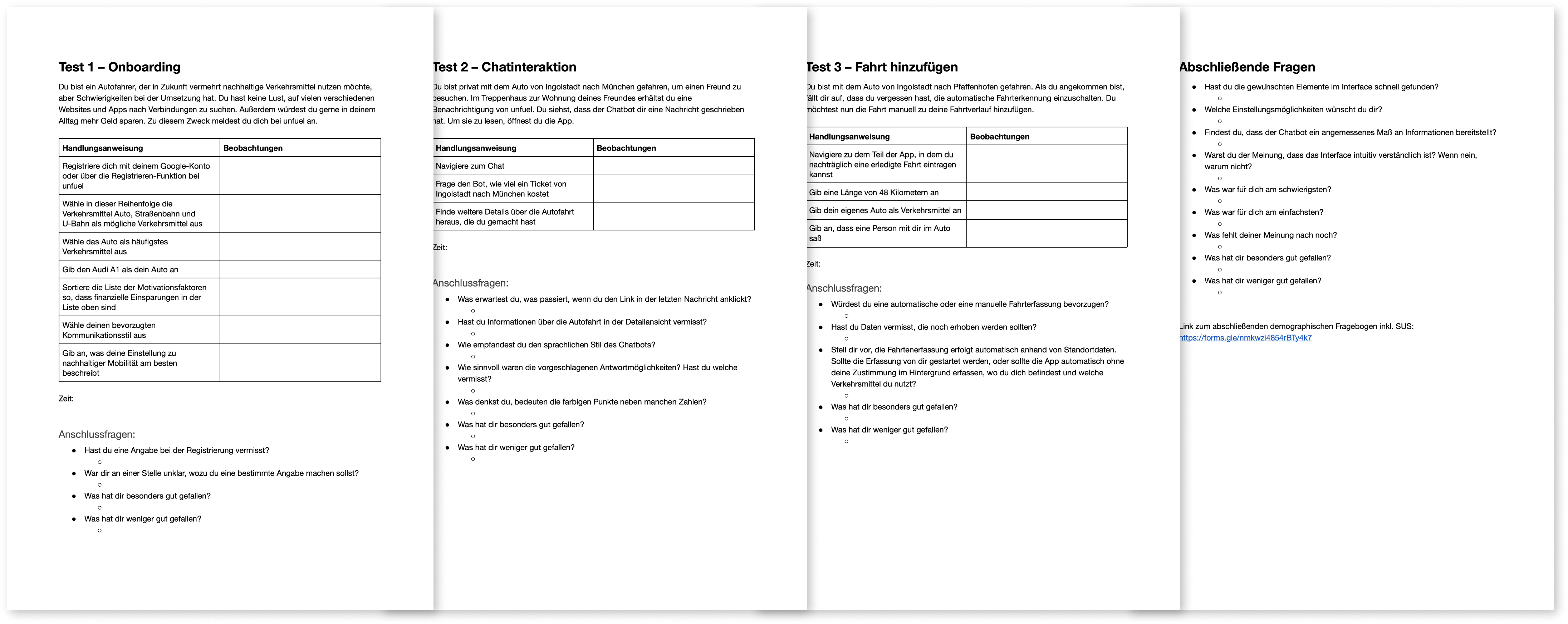 The questionnaire used during the UX tests